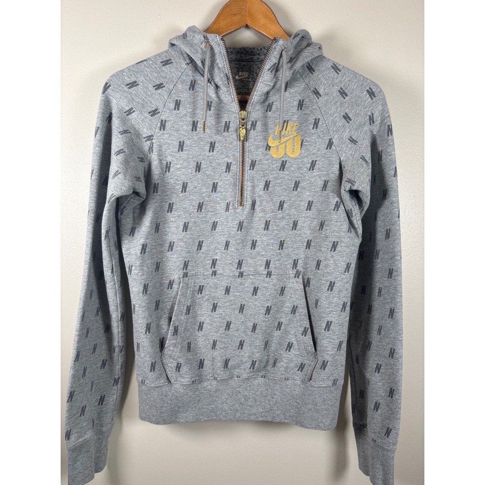 Nike Sportswear Womens Gray Gold 50th Anniversary Quarter Zip Hoodie Small Charm